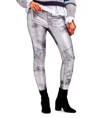 FREE PEOPLE Metallic Silver Vegan “Shark” Leggings